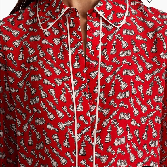 Alice + Olivia Willa Chess-Print Silk Shirt Size Medium - Picture 5 of 9